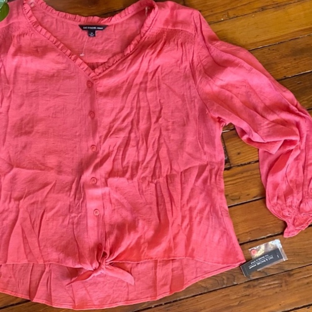 Zac & Rachel Pink Long Sleeve Top W/ Ruffles Button Up Size 2X NWT